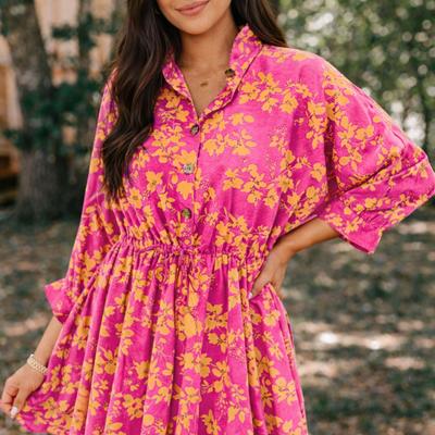 Fuchsia Flame Floral Mini Dress