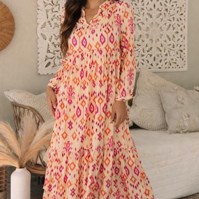 Coral Ikat Glow Maxi Dress
