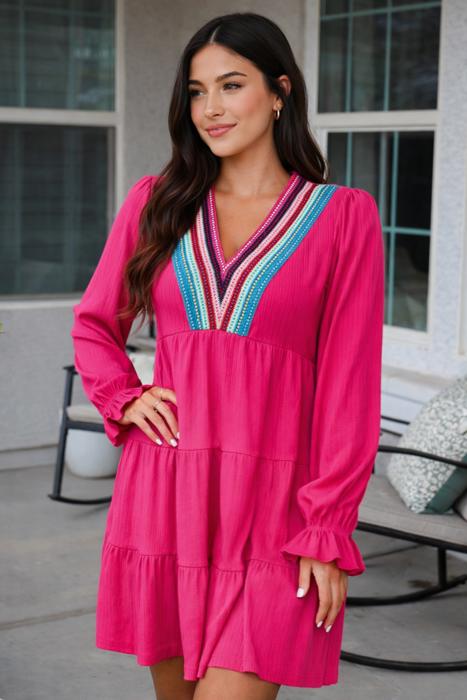 Fiesta Fringe Embroidered Mini Dress