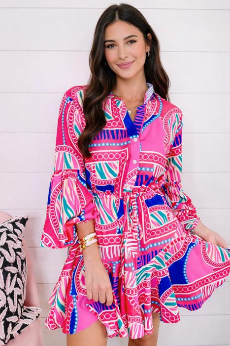Neon Ikat Ruffle Mini Dress