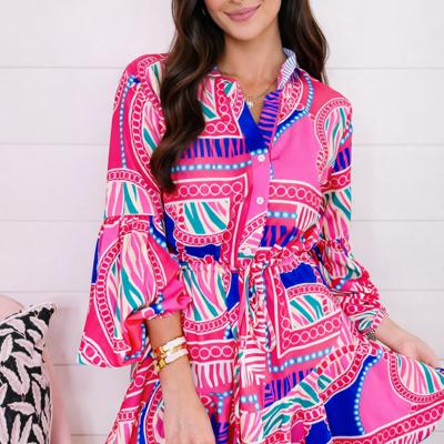 Neon Ikat Ruffle Mini Dress
