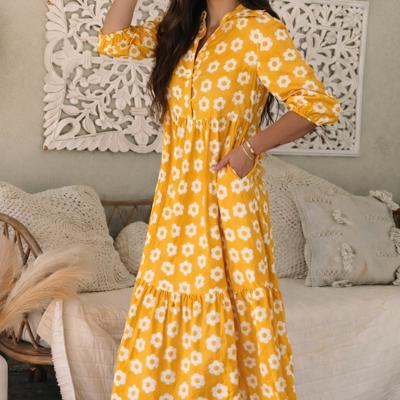 Sunlit Daisy Tiered Midi Dress