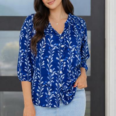 Cobalt Leaf Whisper Blouse