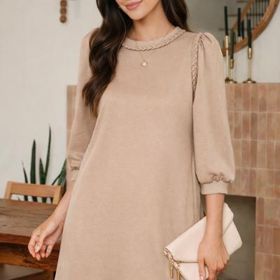 Braided Elegance Puff Sleeve Mini Dress