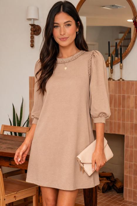 Braided Elegance Puff Sleeve Mini Dress