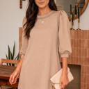  Braided Elegance Puff Sleeve Mini Dress