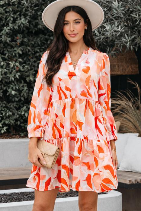 Coral Flame Petal Tier Dress