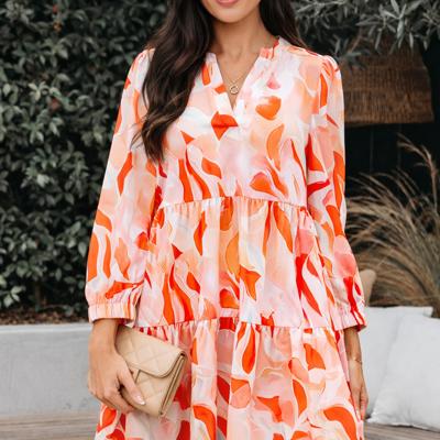 Coral Flame Petal Tier Dress