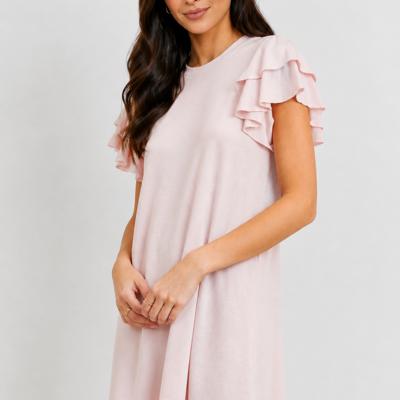 Blush Petal Flutter Sleeve Dress