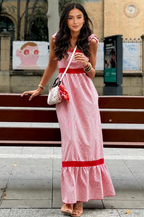 Cherry Coastline Tie-Shoulder Maxi Dress