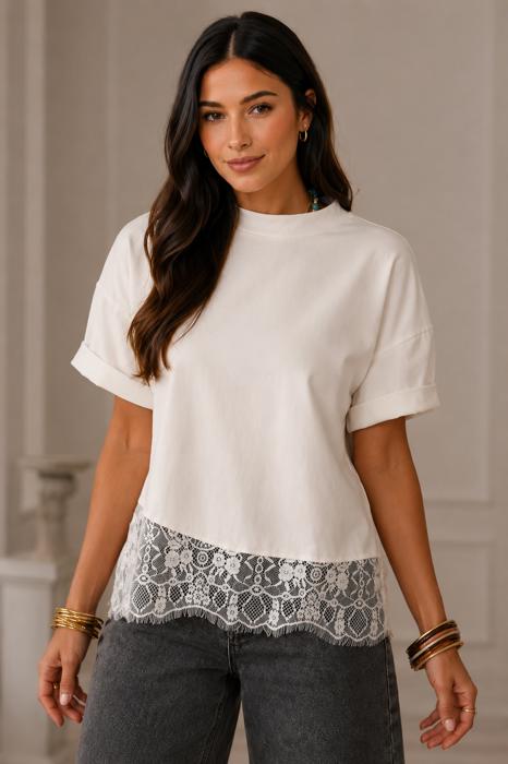 Ivory Whisper Lace Hem Top