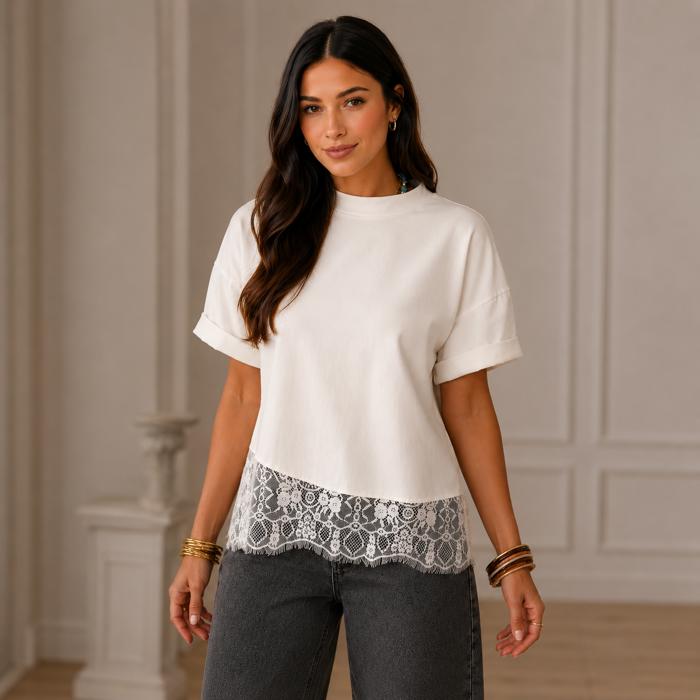 Ivory Whisper Lace Hem Top