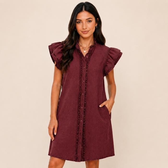 Crimson Romance Ruffle Dress