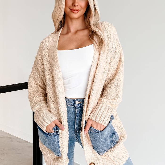 Cozy Contrast Denim Pocket Cardigan