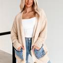  Cozy Contrast Denim Pocket Cardigan