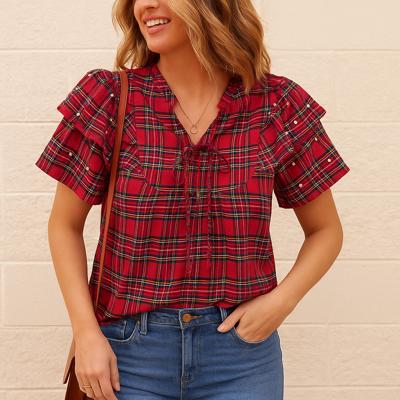 Festive Pearl Tartan Blouse