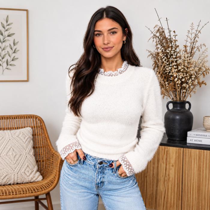 Soft Whispers Lace Trim Sweater