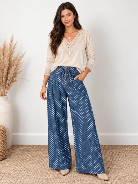 Dotty Blue Wide Leg Jeans