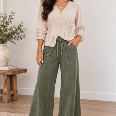 Jungle Green Mineral-Wash Flare Pants.