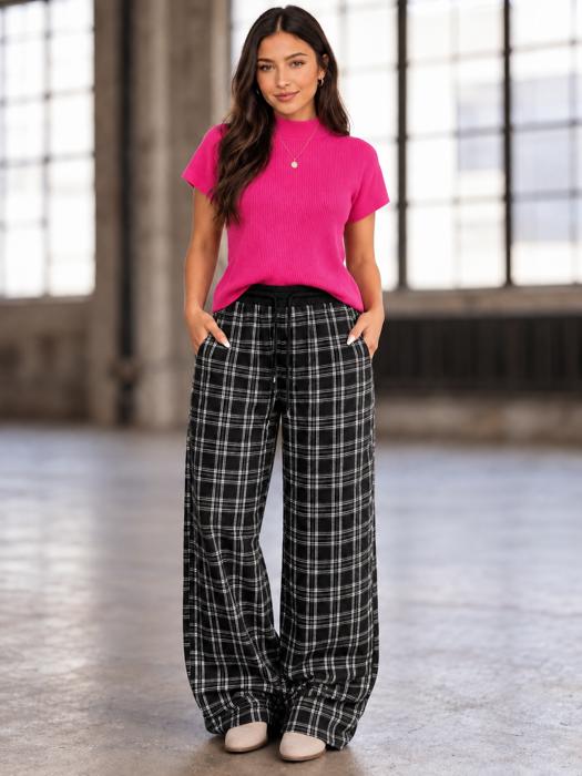 French Plaid Wide Leg Pants