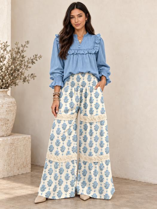 Blue Garden Lace Pants