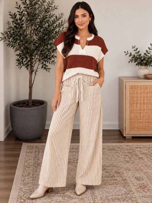 Apricot Stripe Drawstring Pants