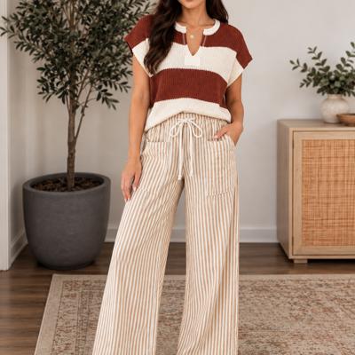 Apricot Stripe Drawstring Pants