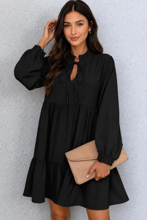 Midnight Ruffle Tie-Neck Dress