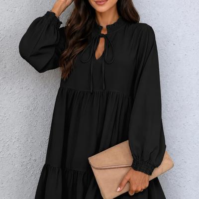 Midnight Ruffle Tie-Neck Dress