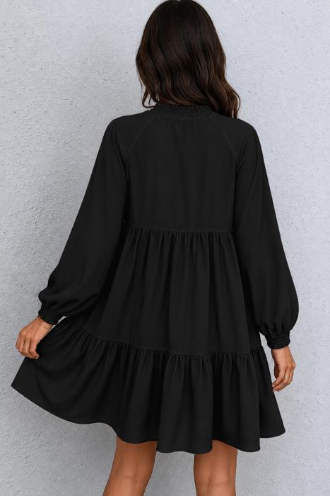 Midnight Ruffle Tie-Neck Dress