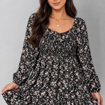 Midnight Floral Smocked Mini Dress