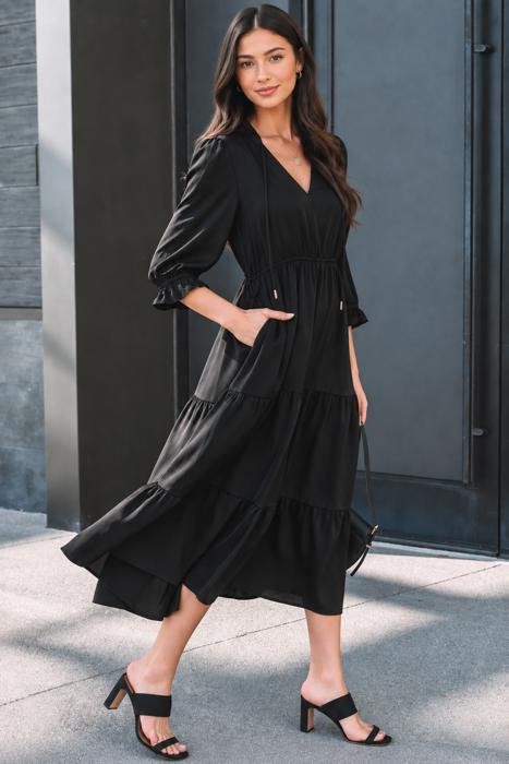 Midnight Tiered Ruffle Midi Dress