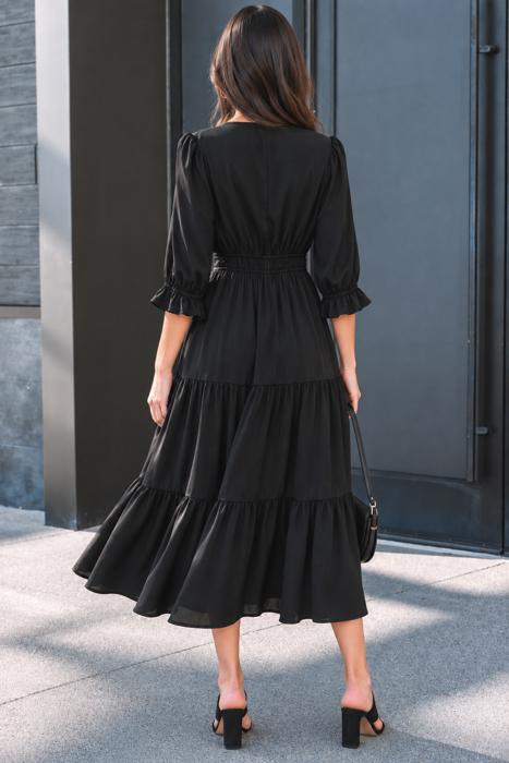 Midnight Tiered Ruffle Midi Dress