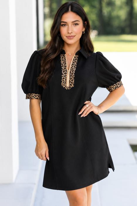 Wild Noir Zip-Collar Mini Dress