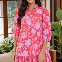  Coral Peony Ruffle Mini Dress
