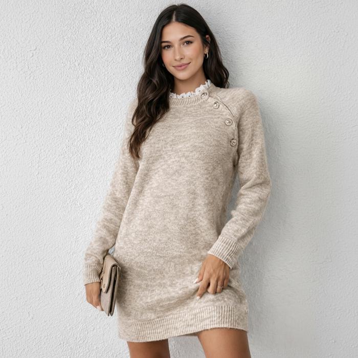 Winter Button Charm Sweater Dress