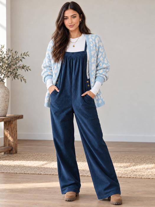 Teal Corduroy Easy Overalls