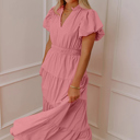  Blush Tiered Puff Sleeve Maxi Dress