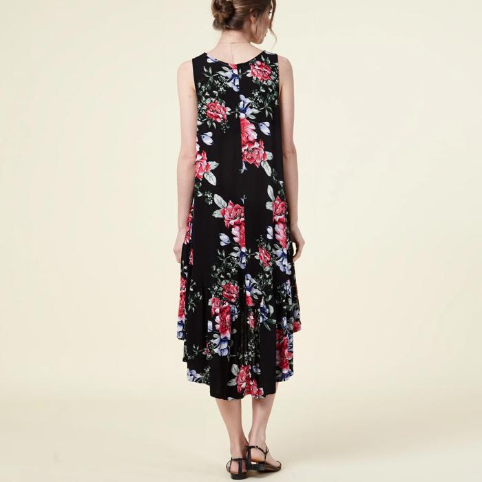 SALE!  Last Piece - Size S - only -Made in USA - Black Floral Drop-Waist Dress