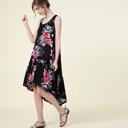  SALE!  Last Piece - Size S - only -Made in USA - Black Floral Drop-Waist Dress