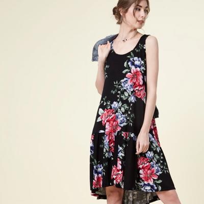 SALE!  Last Piece - Size S - only -Made in USA - Black Floral Drop-Waist Dress