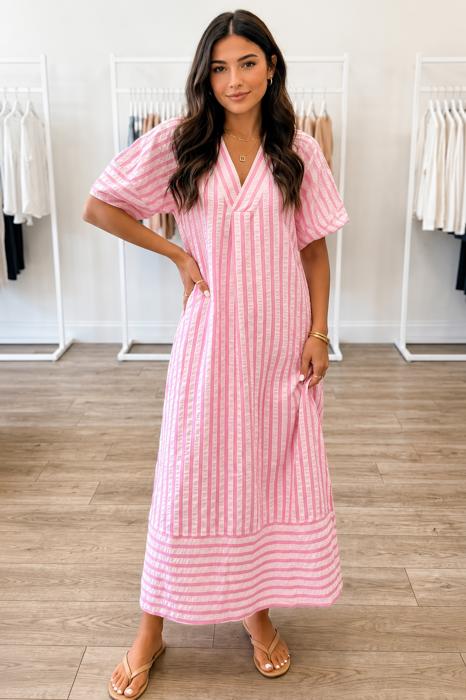 Pink Sugar Seersucker Maxi Dress