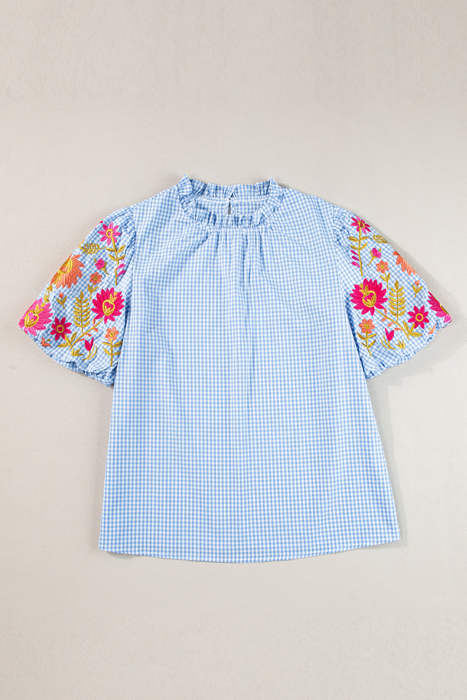 Embroidered Meadow Gingham Blouse