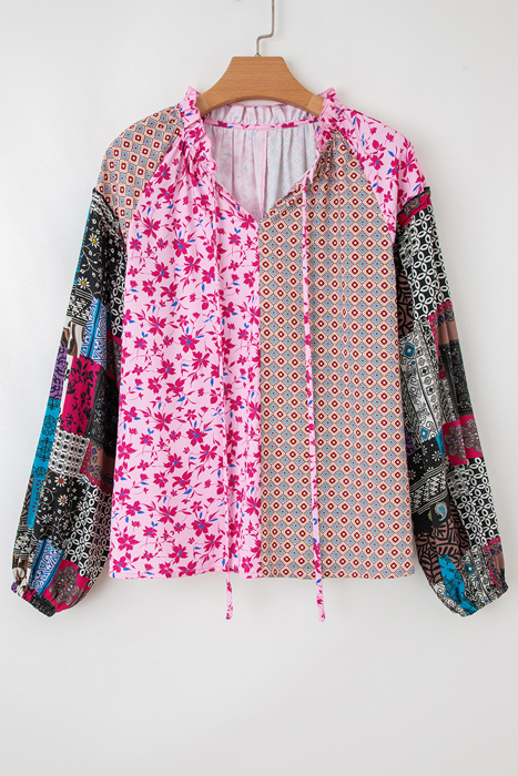 Boho Patchwork Tie Blouse