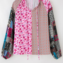  Boho Patchwork Tie Blouse