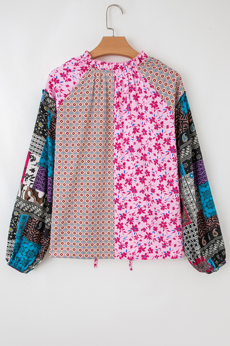 Boho Patchwork Tie Blouse