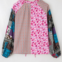  Boho Patchwork Tie Blouse