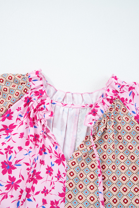 Boho Patchwork Tie Blouse