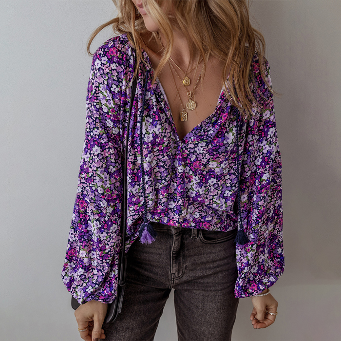 Violet Bloom Tassel Blouse