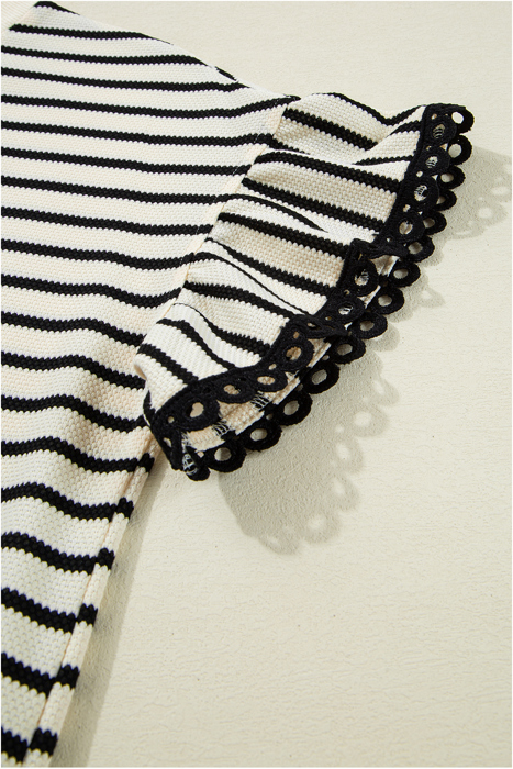Mono Stripe Lace Flutter Top